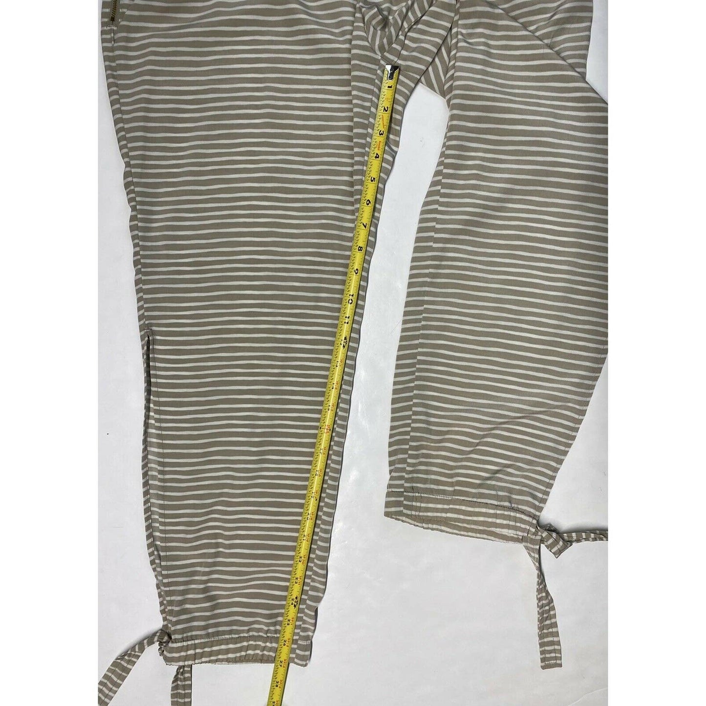 Black Label Chicos Striped Ankle Tie Pants Sz 2 (US 12) Beige Elastic Side Zip