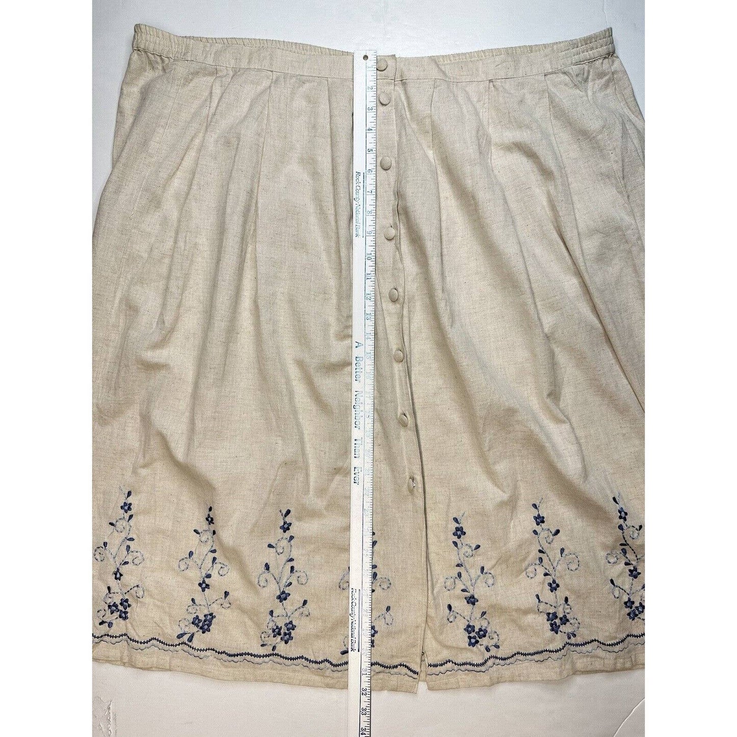 Vintage Two-Twenty Button Front Maxi Skirt 2XLP Beige Cotton/Flax Embroidery