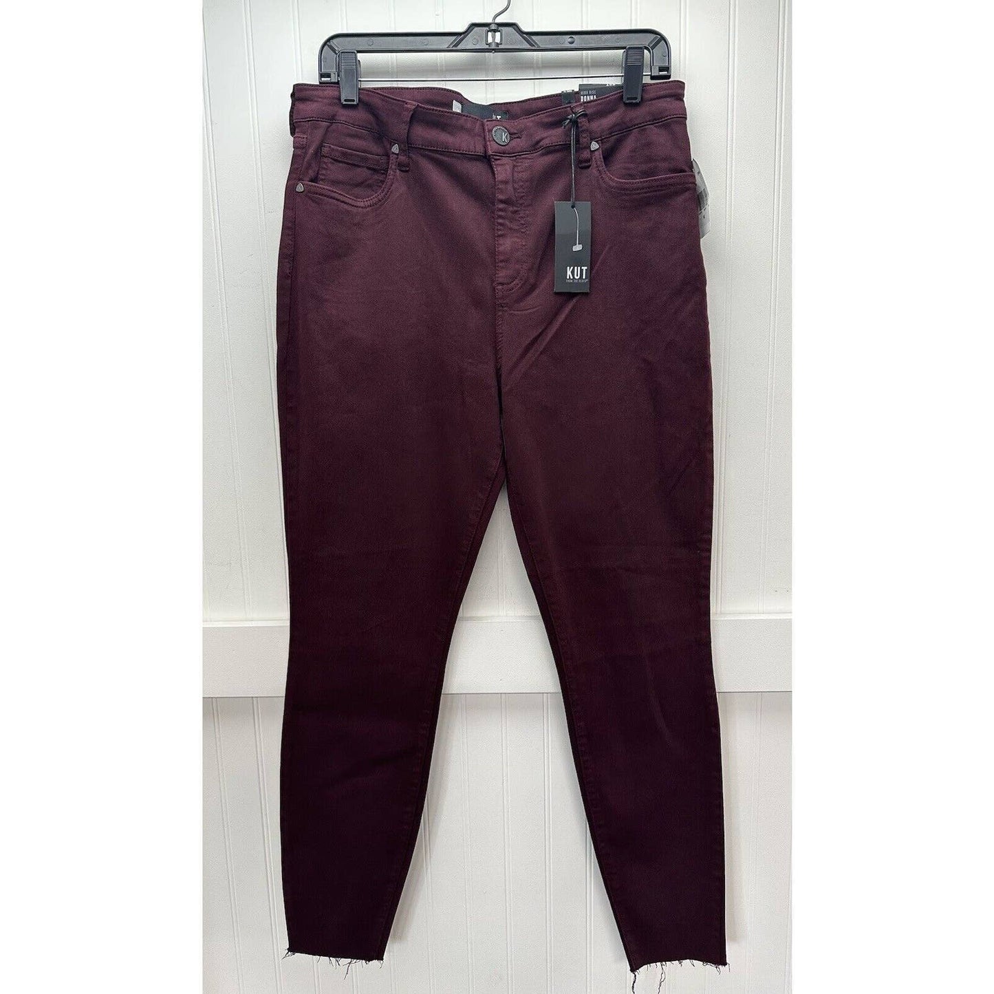 KUT From The Kloth Donna High Rise Ankle Skinny Jeans 14 Deep Wine Burgundy NEW