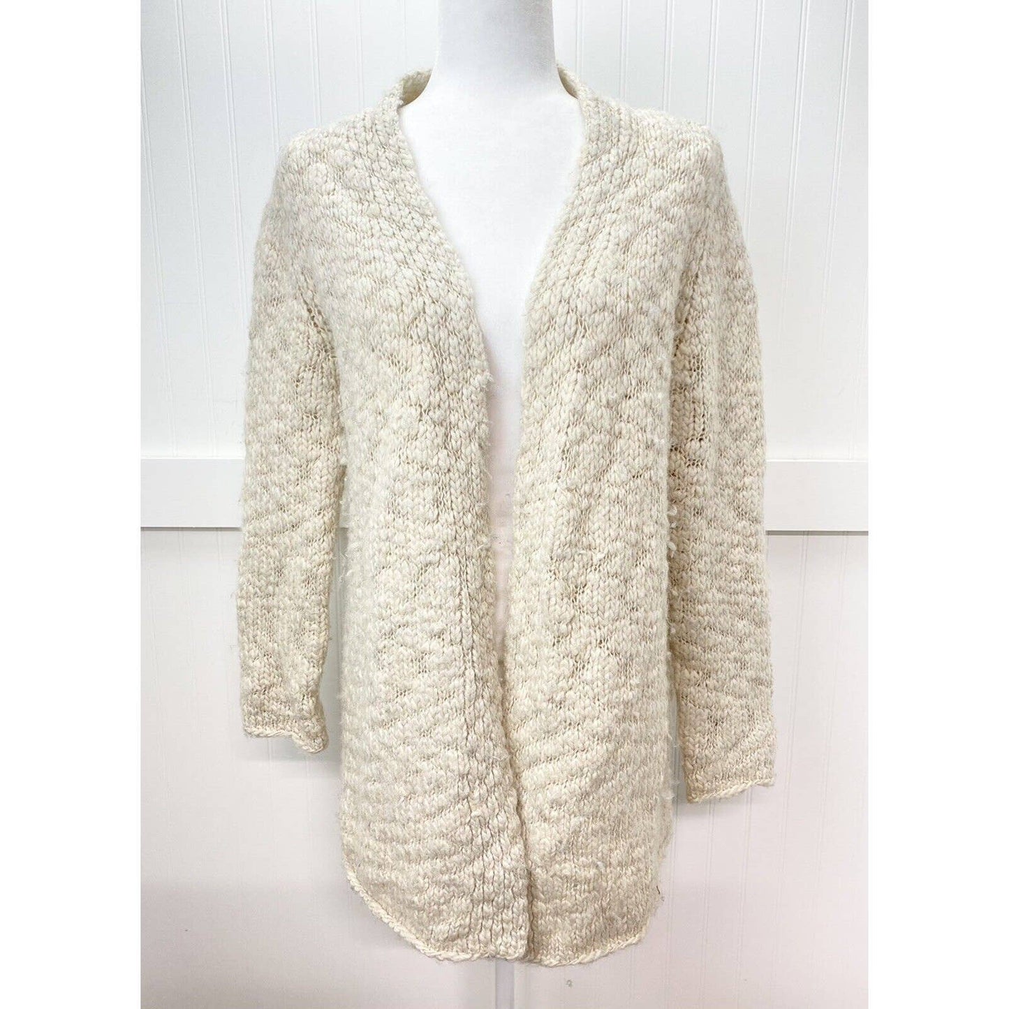 J.Jill Chunky Knit Cardigan Sz Small Beige Wool/Alpaca Blend Open Front Sweater