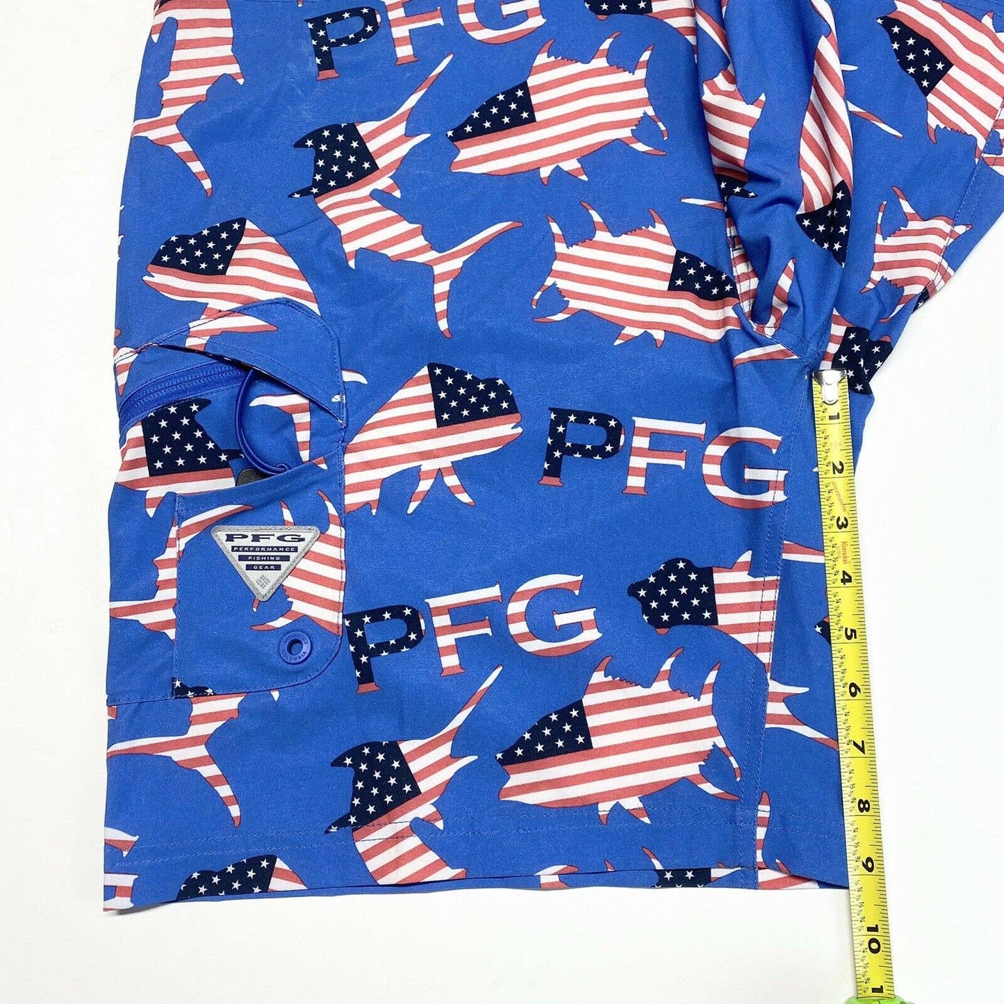 Columbia PFG Offshore II Board Shorts Mens 38 Stars Stripes w/Bottle Opener EUC