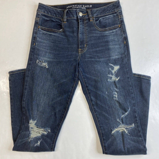 American Eagle Hi-Rise Jegging 6 Reg Super Stretch Denim Jeans Dark Ripped Holes