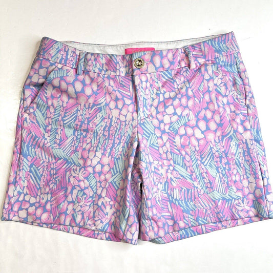 Lilly Pulitzer Jayne Knit Shorts Womens 8 Pink Sorbet Pattern Golf Barbie EUC