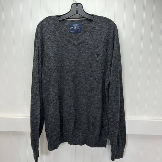 American Eagle Sweater Men XL Gray V-Neck Athletic Fit Long Sleeve Knit Cotton