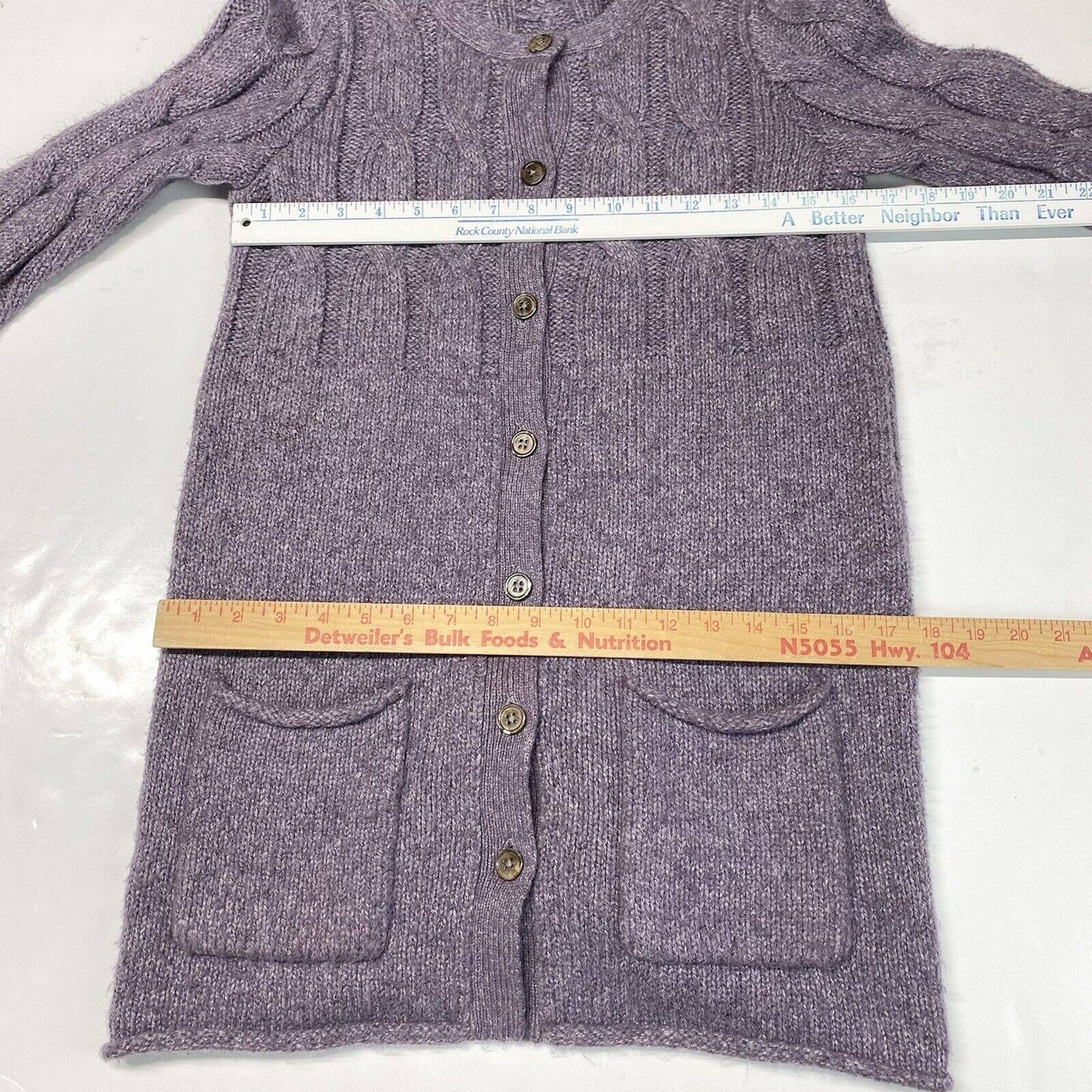 J Jill Button Up Cable Knit Cardigan XSmall Purple Lavender Long Chunky Sweater