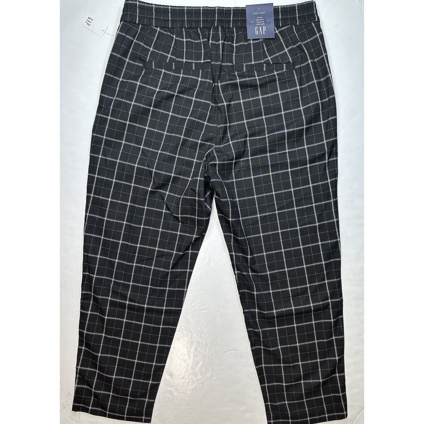 GAP Easy Pants Womens Large Black Plaid Pull On Tapered Ankle Lightweight NEW