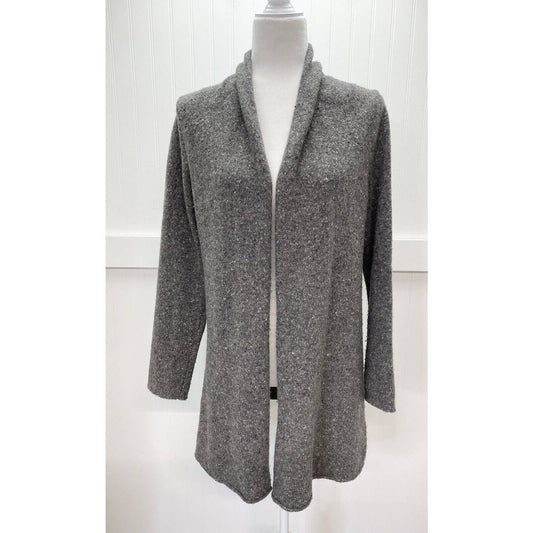 J. Jill Knit Cardigan Sz Medium Wool/Cashmere Gray Long Open Sweater Rolled Hem