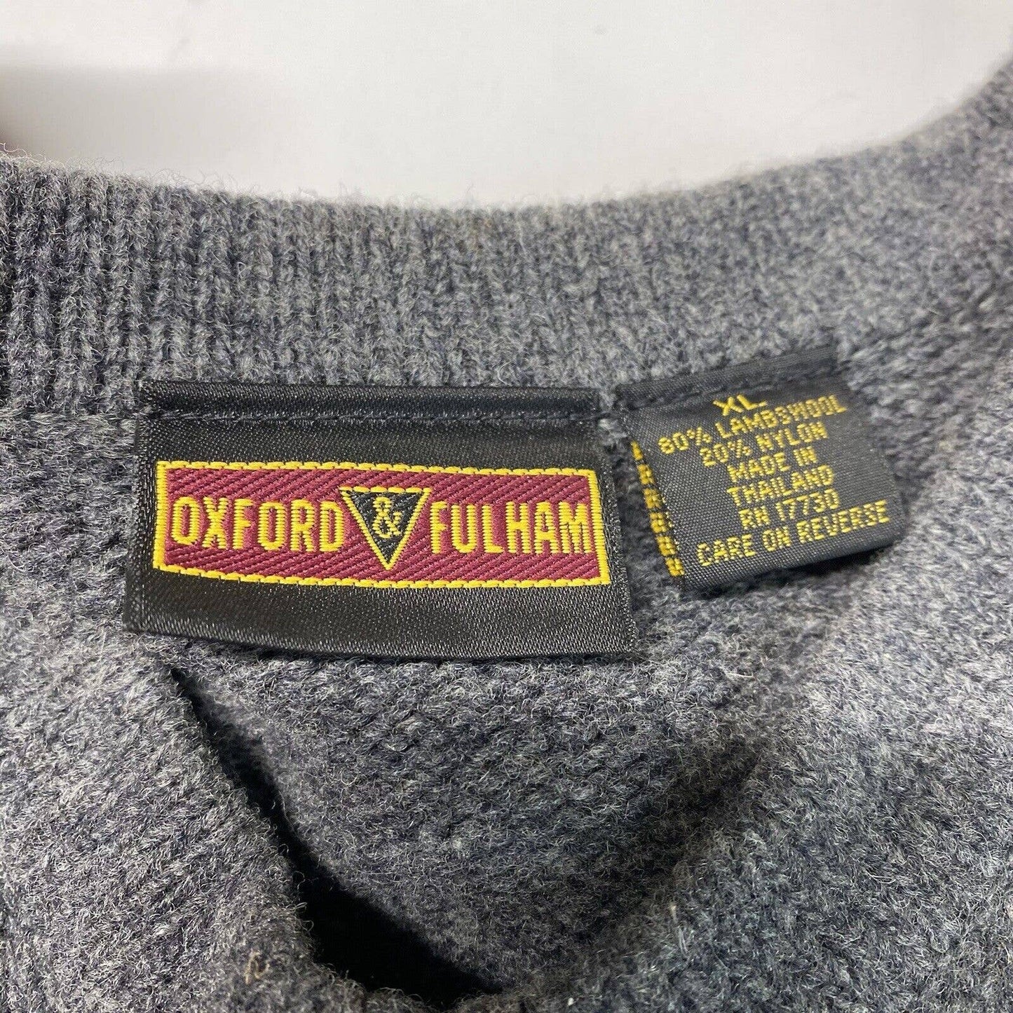 Oxford & Fulham Sweater Mens XL Xlarge Gray Lambswool Blend Pullover Long Sleeve