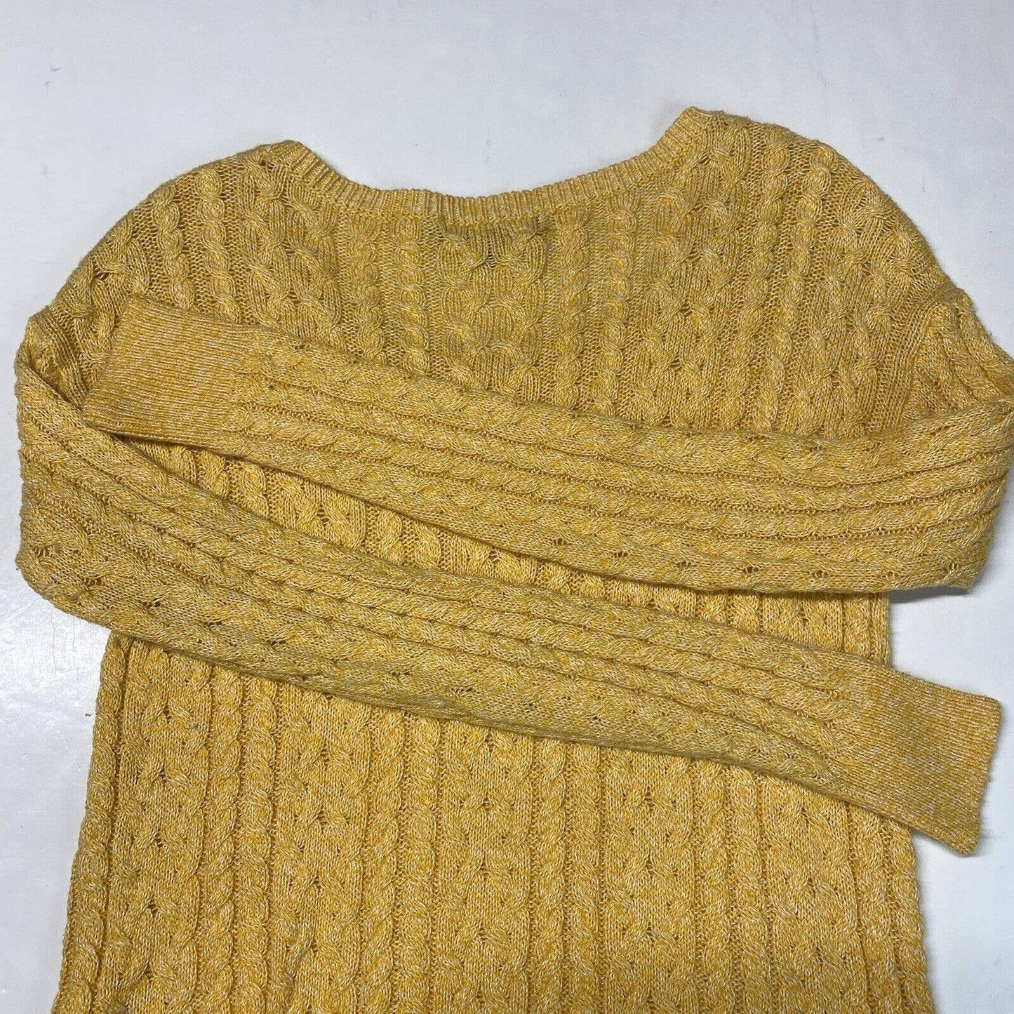 American Eagle Cable Knit Sweater Sz Small Womens Yellow Zippers Long Sleeve Top