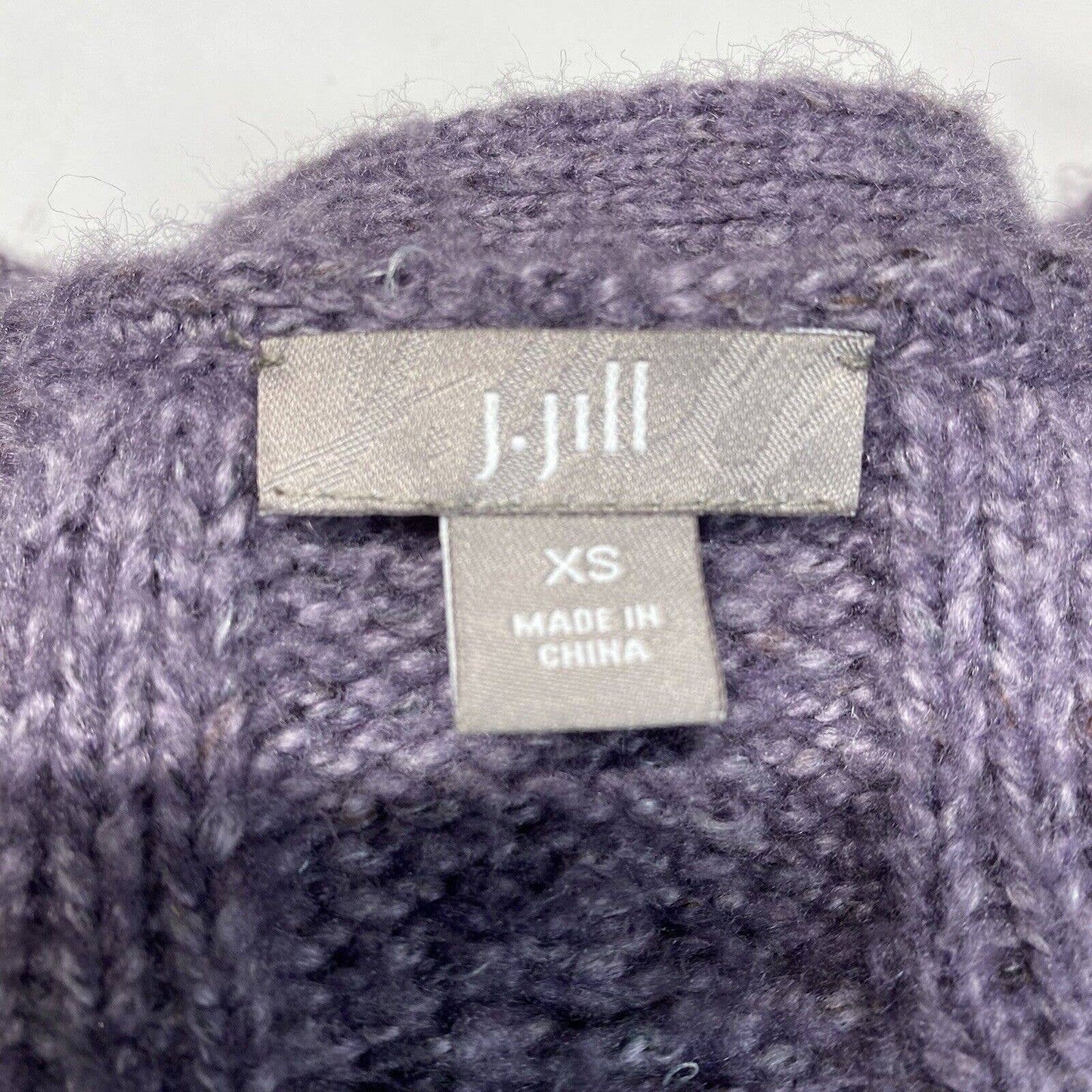 J Jill Button Up Cable Knit Cardigan XSmall Purple Lavender Long Chunky Sweater