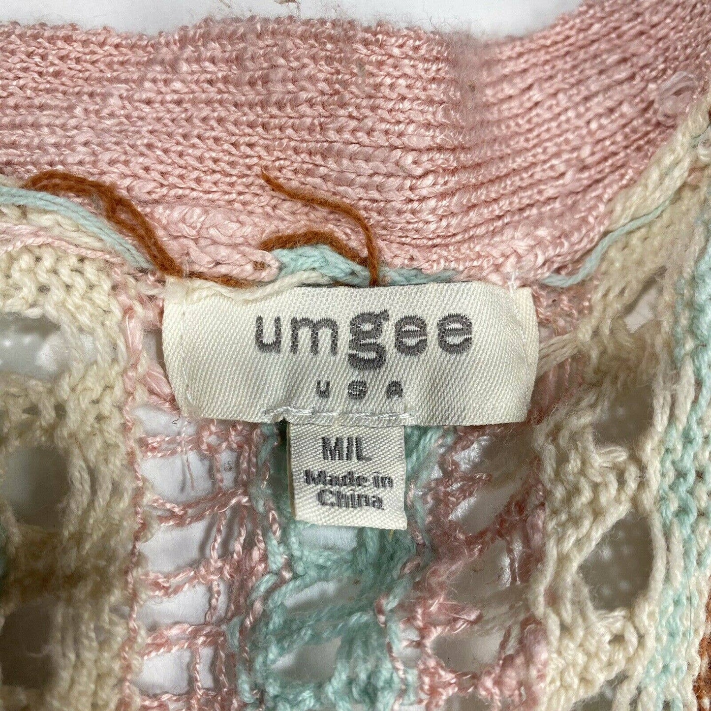 Umgee Open Knit Sweater Poncho Sz Med/Large Pink Blue Brown Boho Cardigan Drape