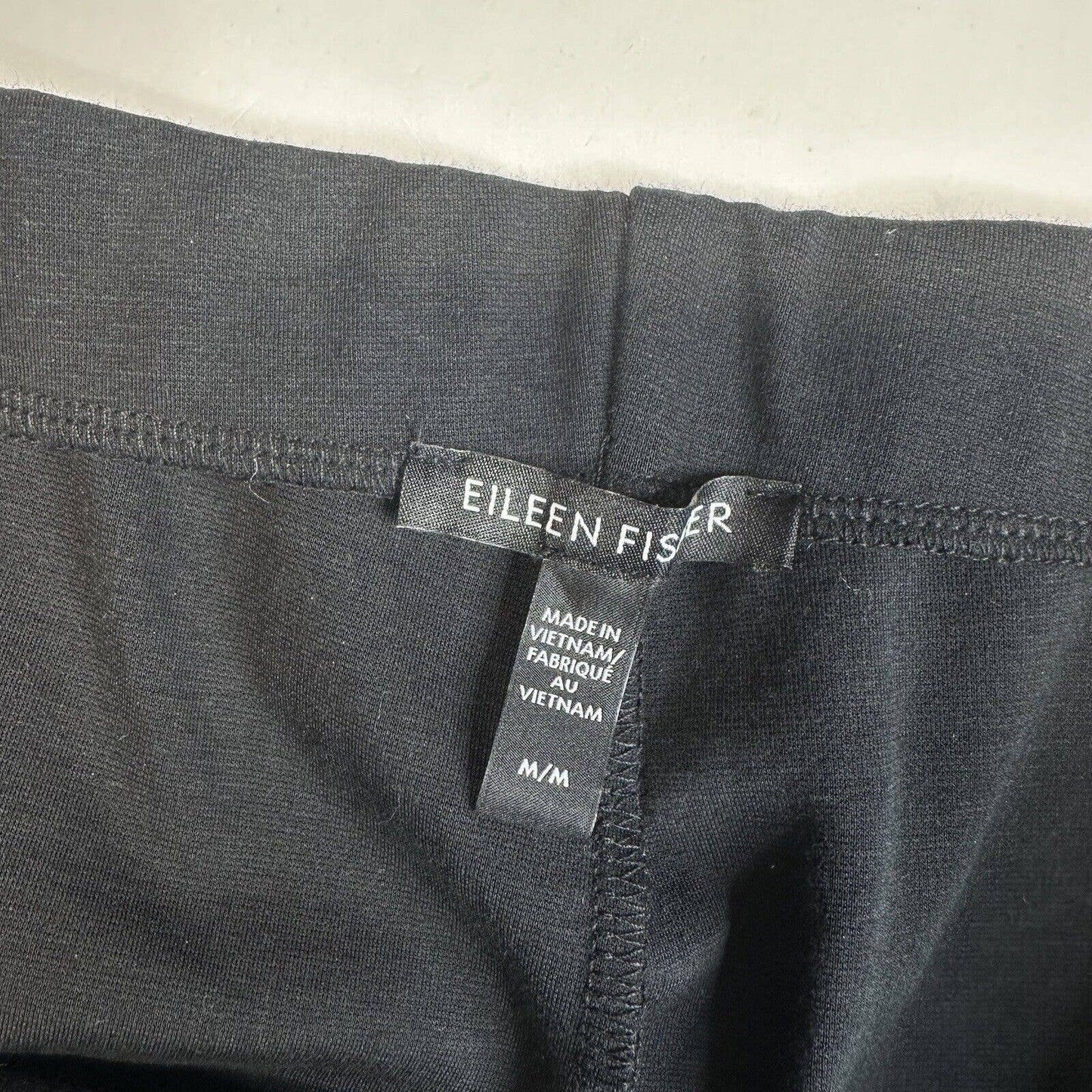 Eileen Fisher Crepe Cropped Pants Womens Medium Black Stretch Pull On Hemmed