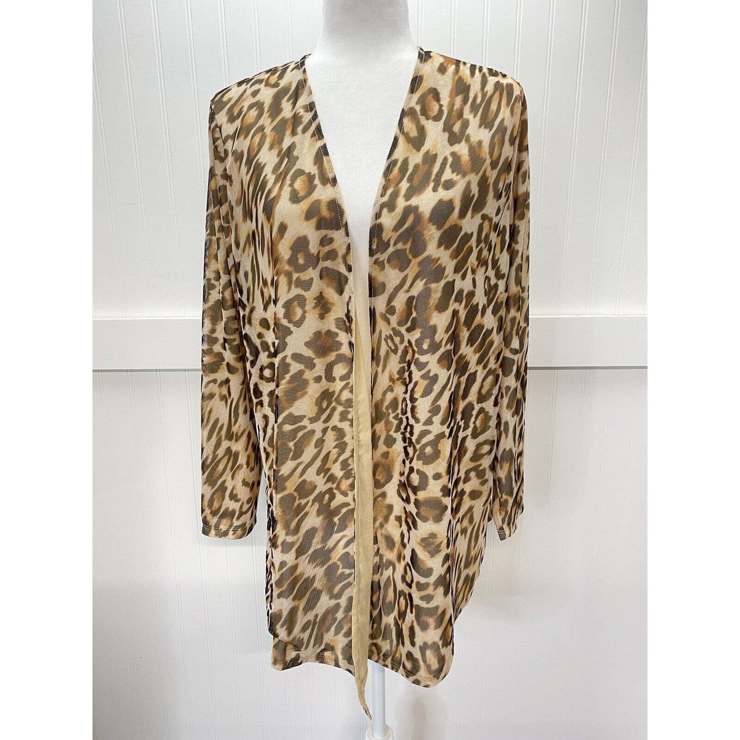 Chicos Leopard Open Front Cardigan 2 (Large) Brown Animal Print Lightweight Mesh