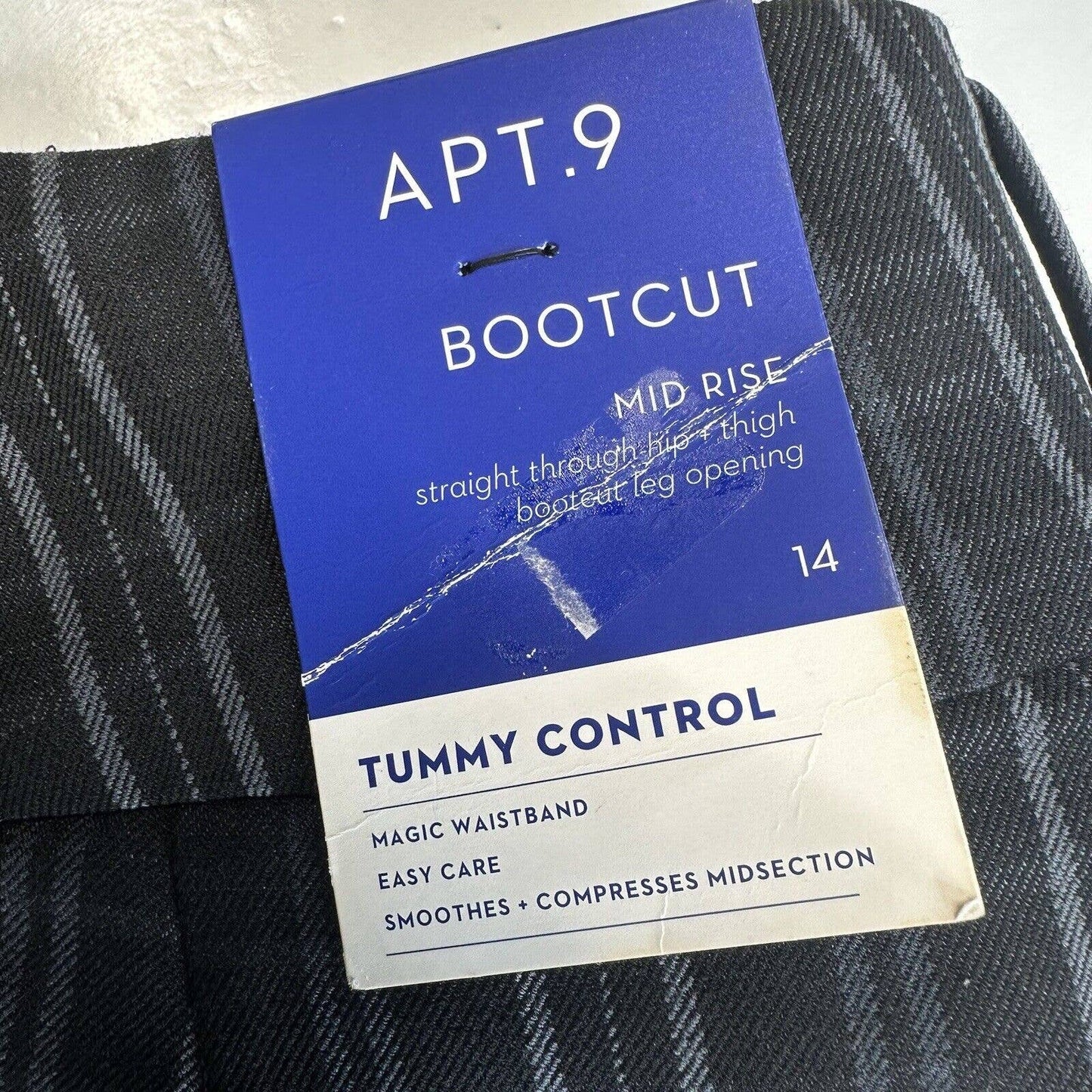 APT 9 Bootcut Trouser 14 Midrise Black Plaid Dress Pant Tummy Control Career NEW