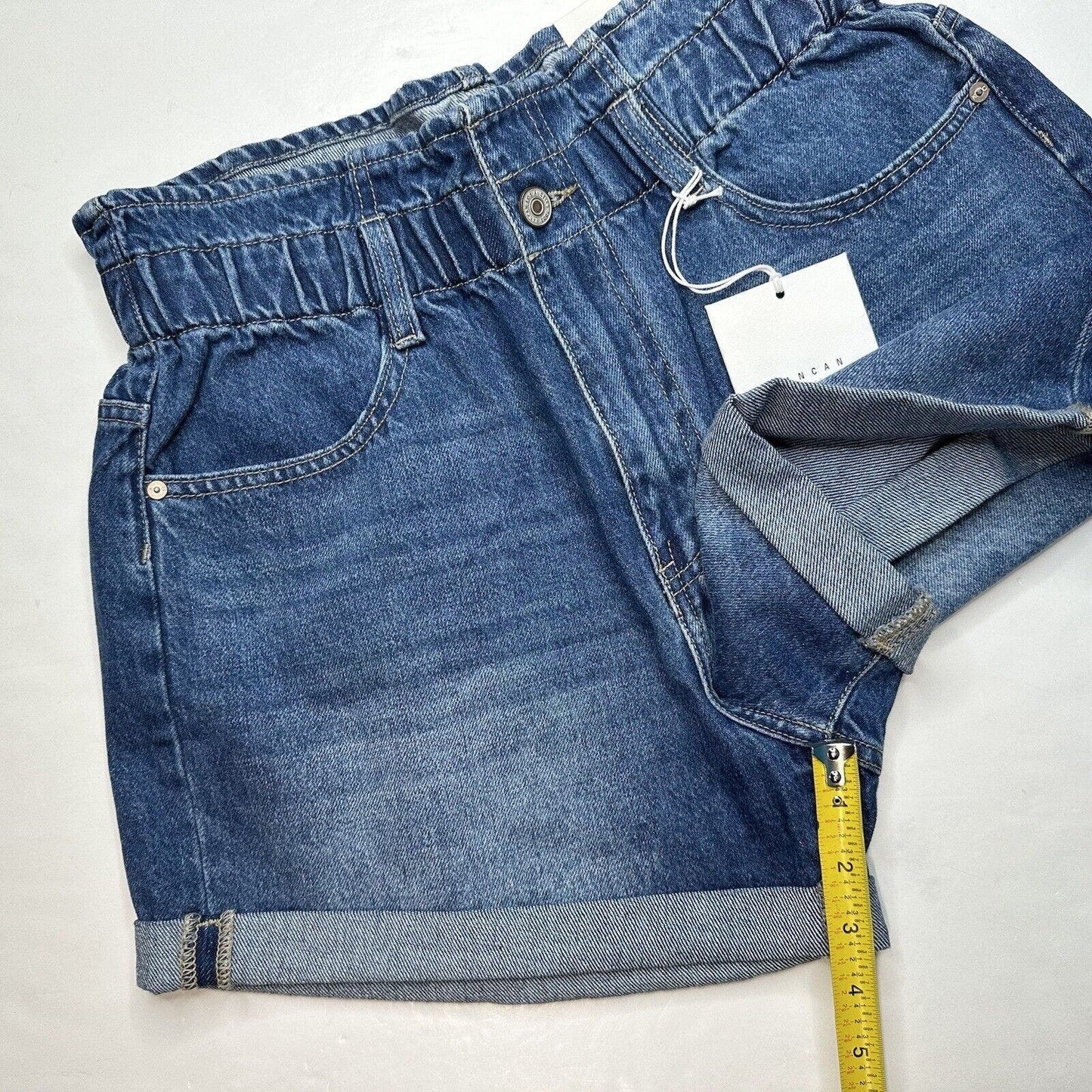 Kancan Izzie Paperbag Ultra High Rise Shorts Sz Large Denim Blue Jean Cuffed NEW