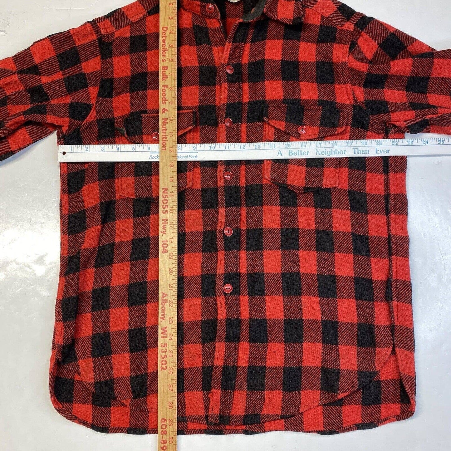 Vintage Woolrich Wool Shacket Mens Large Red Buffalo Plaid Mackinaw Tartan *Flaw