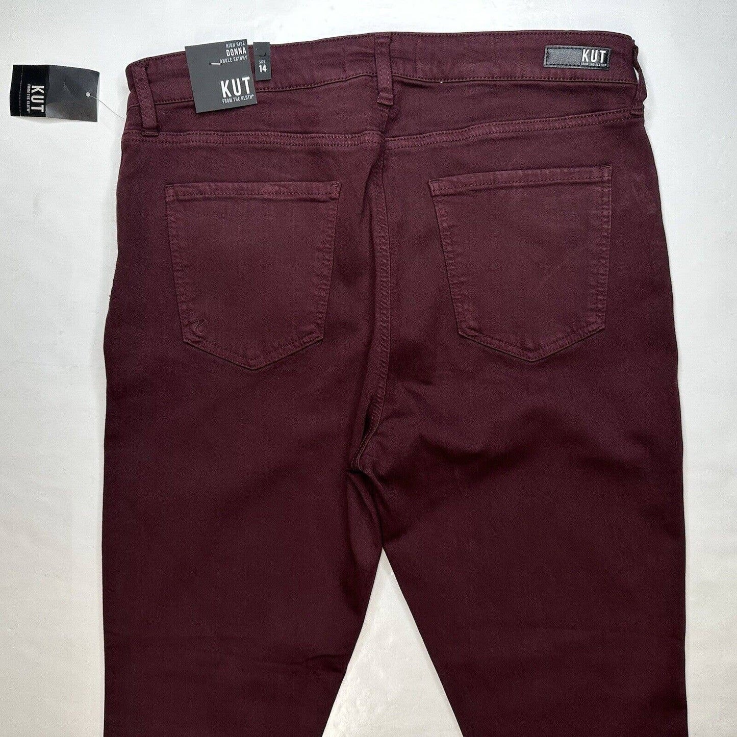 KUT From The Kloth Donna High Rise Ankle Skinny Jeans 14 Deep Wine Burgundy NEW