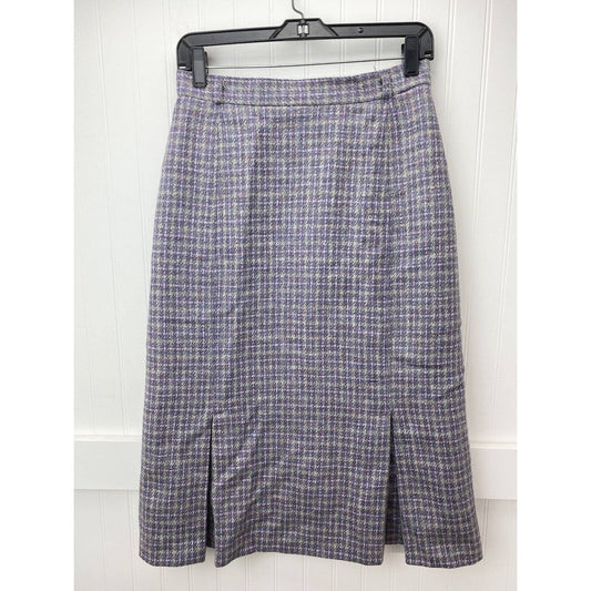 Craft Centre Cymru Pure Wool Midi Skirt Sz 12 (27"Waist) Multicolor Plaid Pleats