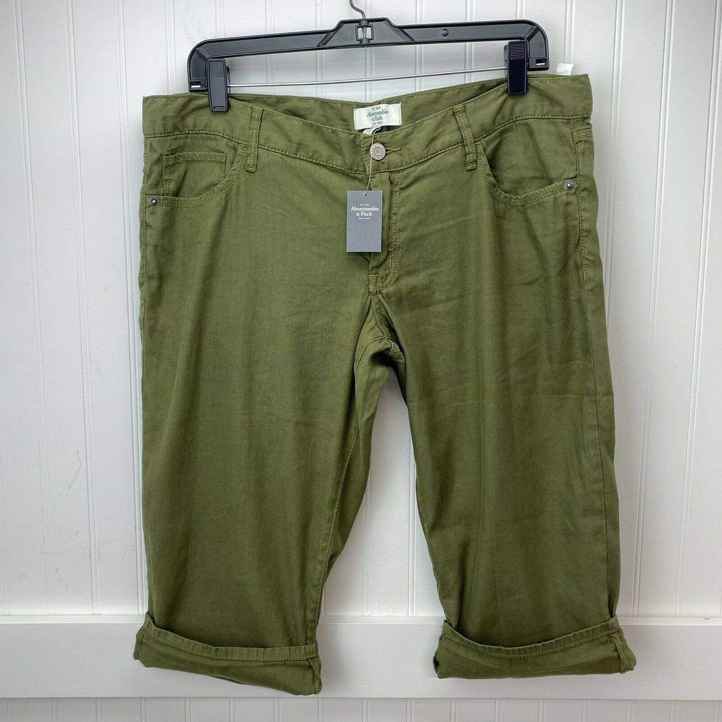 Abercrombie & Fitch Linen Blend Capri Sz 10 Olive Green Pants NEW *Measure Big*