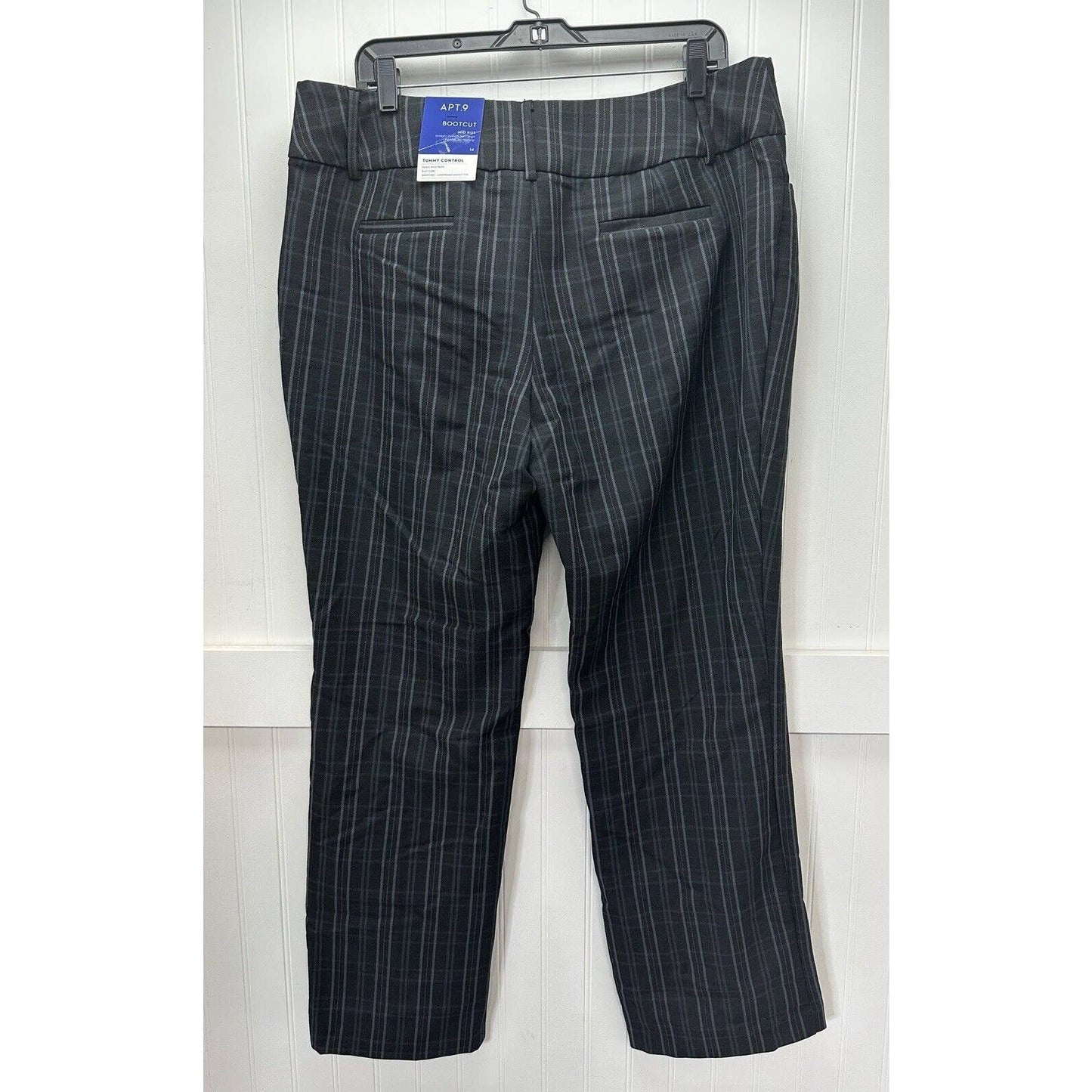 APT 9 Bootcut Trouser 14 Midrise Black Plaid Dress Pant Tummy Control Career NEW