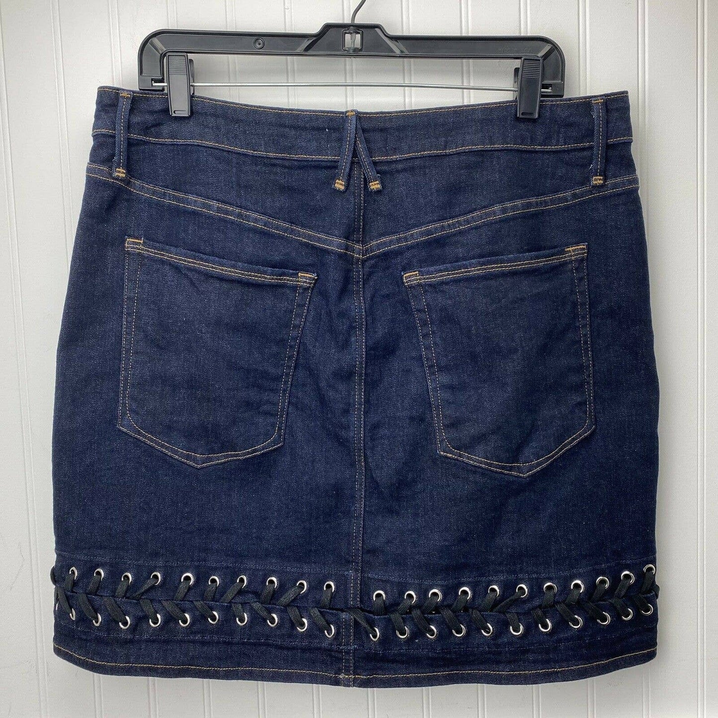 Good American Denim Mini Pencil Skirt Sz 16 Womens Laced Detail Plus Size EUC