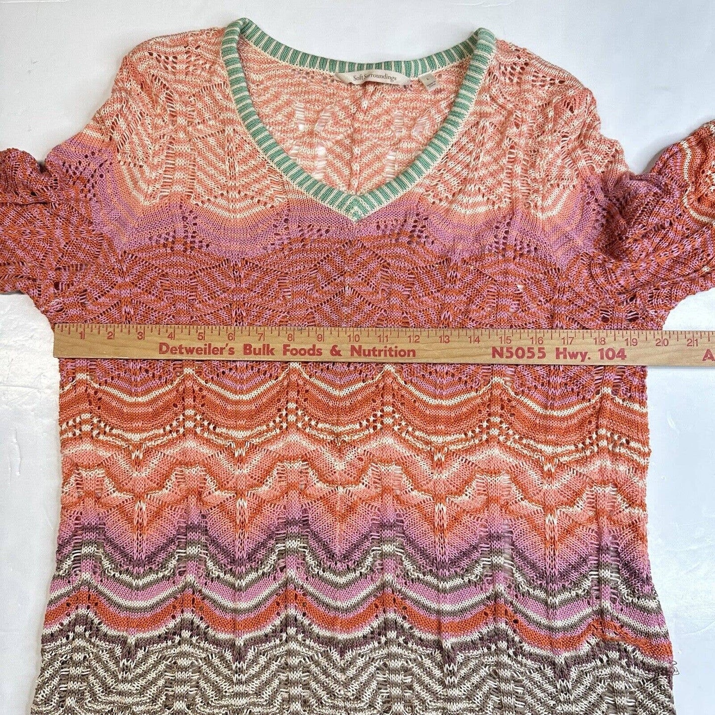 Soft Surroundings Open Knit Tunic Sweater Large Multicolor Colorful Stripes Boho