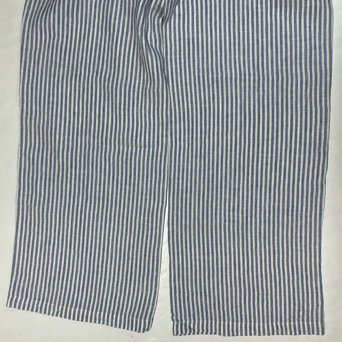 Tahari 100% Linen Wide Leg Pants Sz 12 High Rise Blue White Stripes Lightweight