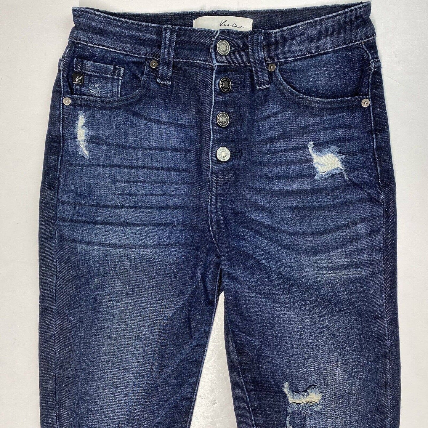 Kancan Skinny Ankle Sz 5/26 Stretch Denim Jeans Button Fly Dark Distressed Holes