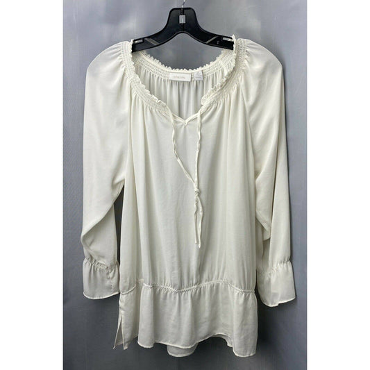 Chicos Peasant Blouse Sz 2 (US 12 Large) Womens Ivory Off White Flowy Boho Top