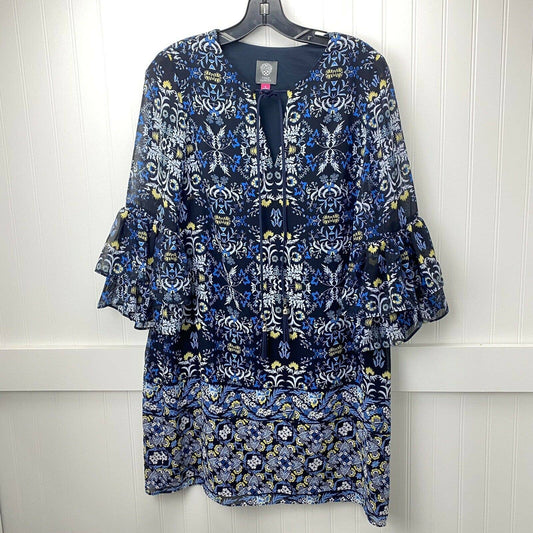 Vince Camuto Mini Dress Sz 6 Navy Blue Floral Tiered Ruffled Sleeve Tassels NEW