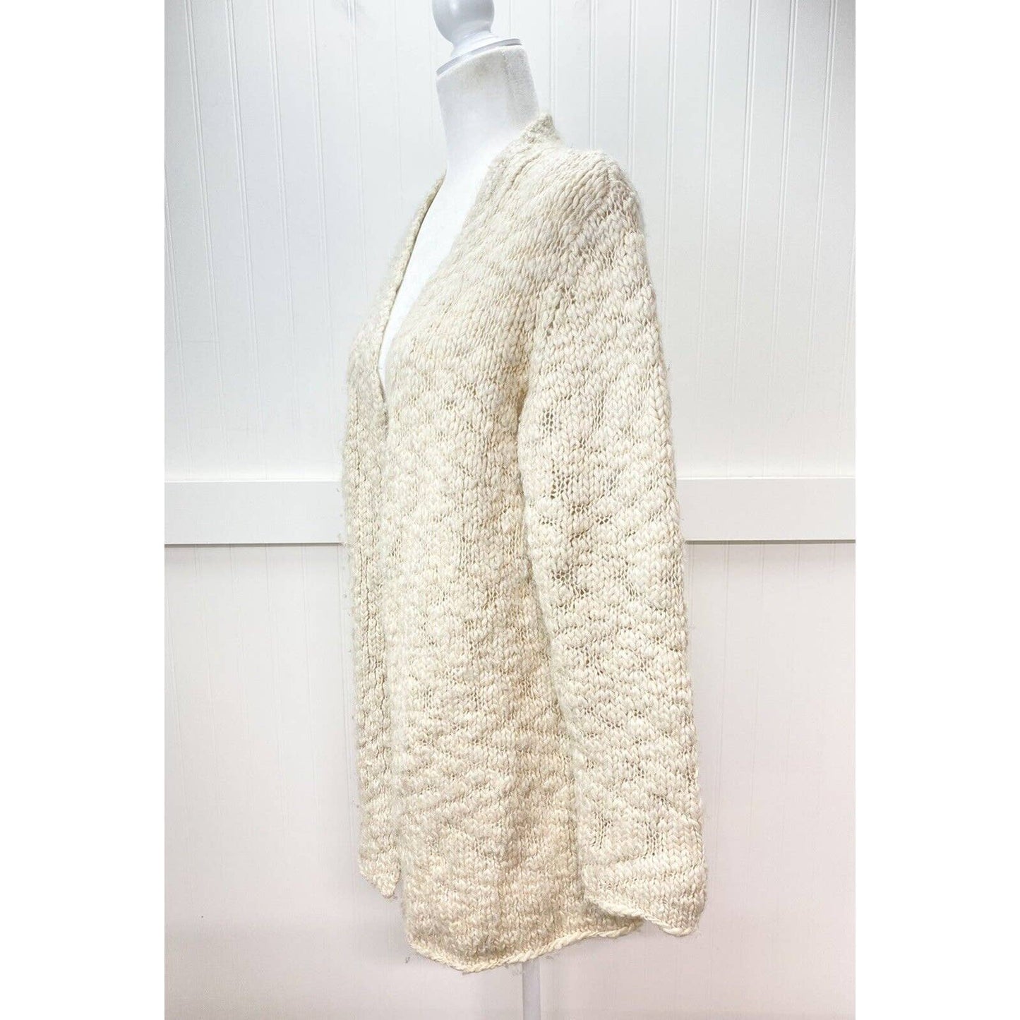 J.Jill Chunky Knit Cardigan Sz Small Beige Wool/Alpaca Blend Open Front Sweater