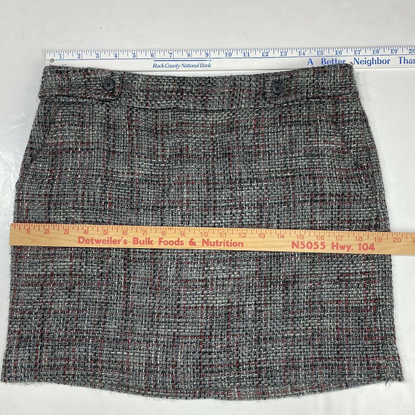 Ann Taylor Loft Mini Skirt Sz 6 Womens Gray Red Textured Lined Short w/Side Zip