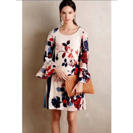 Maeve Anthousia Knit Floral Swing Dress Small Anthropologie Sweater Dress *Spot