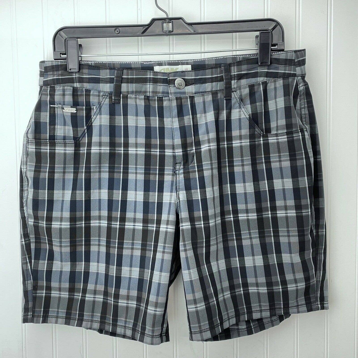 Mountain Khakis Classic Fit Midrise Bermuda Shorts Sz 10 Plaid Black Gray EUC