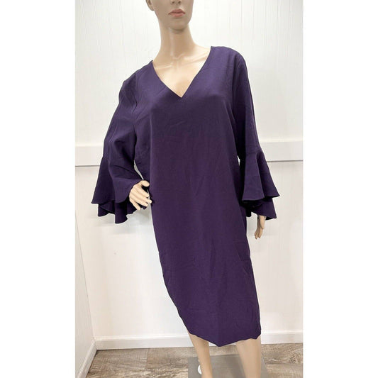 Chicos Shift Dress 4 (US 20/XXL) Womens Deep Purple VNeck Bell Sleeves Lined NEW