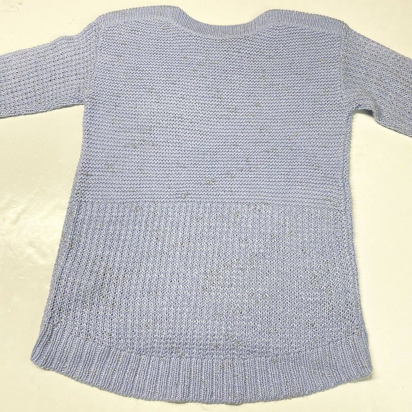 Chicos Knit Sweater Sz 1 (Medium) Light Blue/Silver Metallic 3/4 Sleeve Top