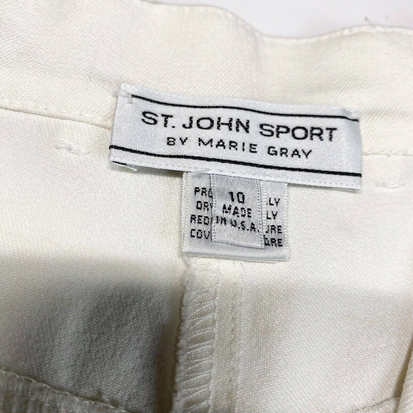 St John Sport Off White Straight Leg Pants Sz 10 High Rise Stretch USA *Flaw