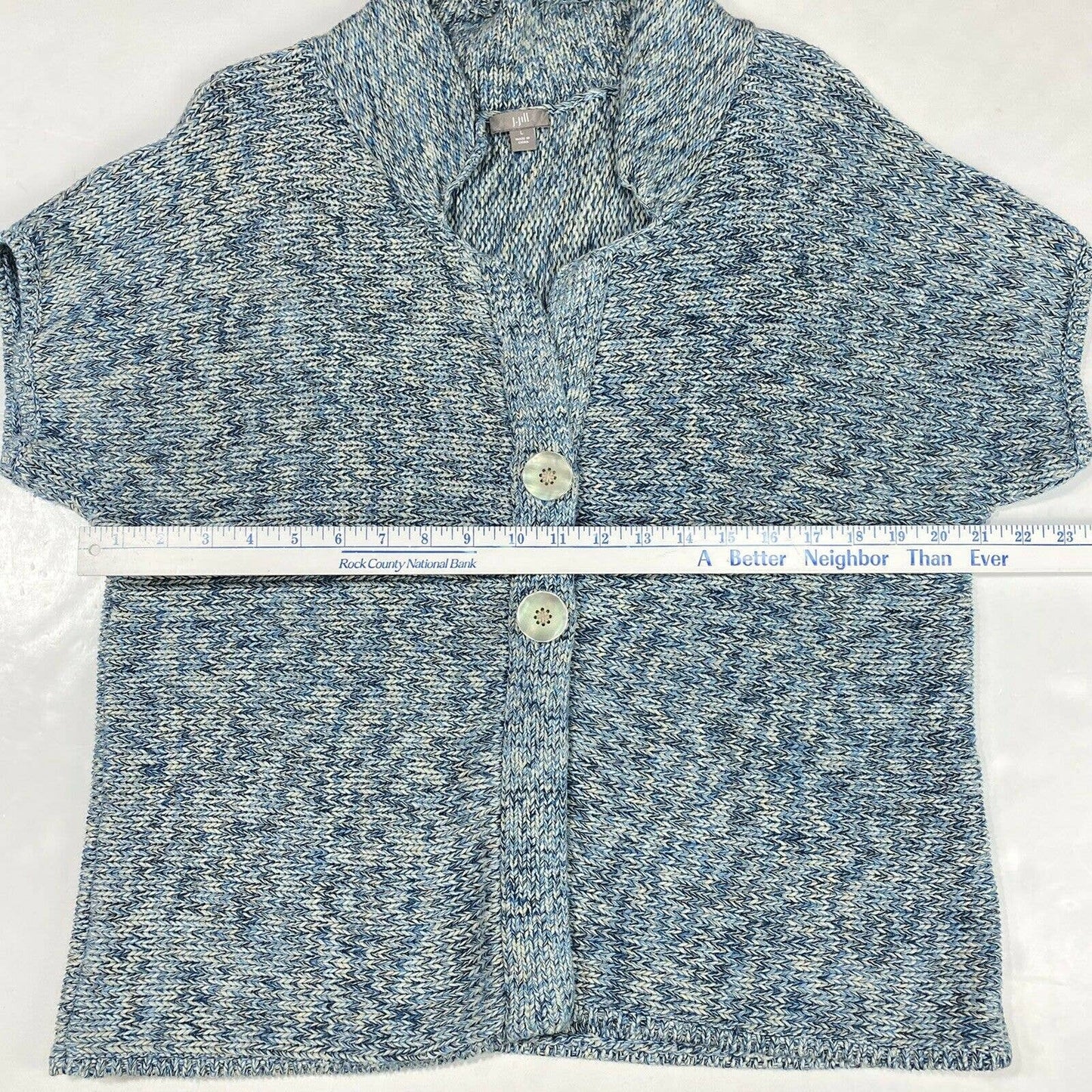 J Jill Knit Cardigan Sz Large Womens Blue Short Sleeve Sweater Layer Big Buttons