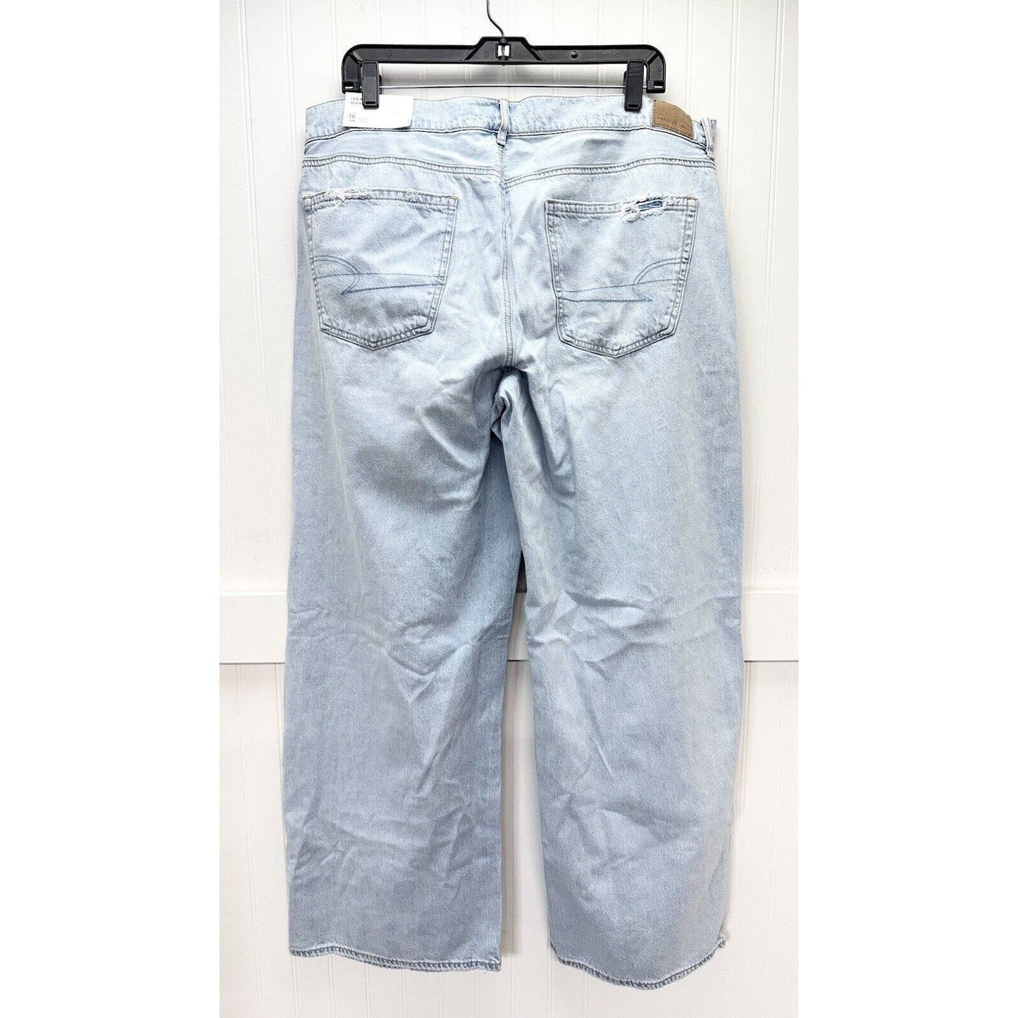 American Eagle Lowrise Baggy Wide Leg Skater Jean 16 Light Denim Distress NEW