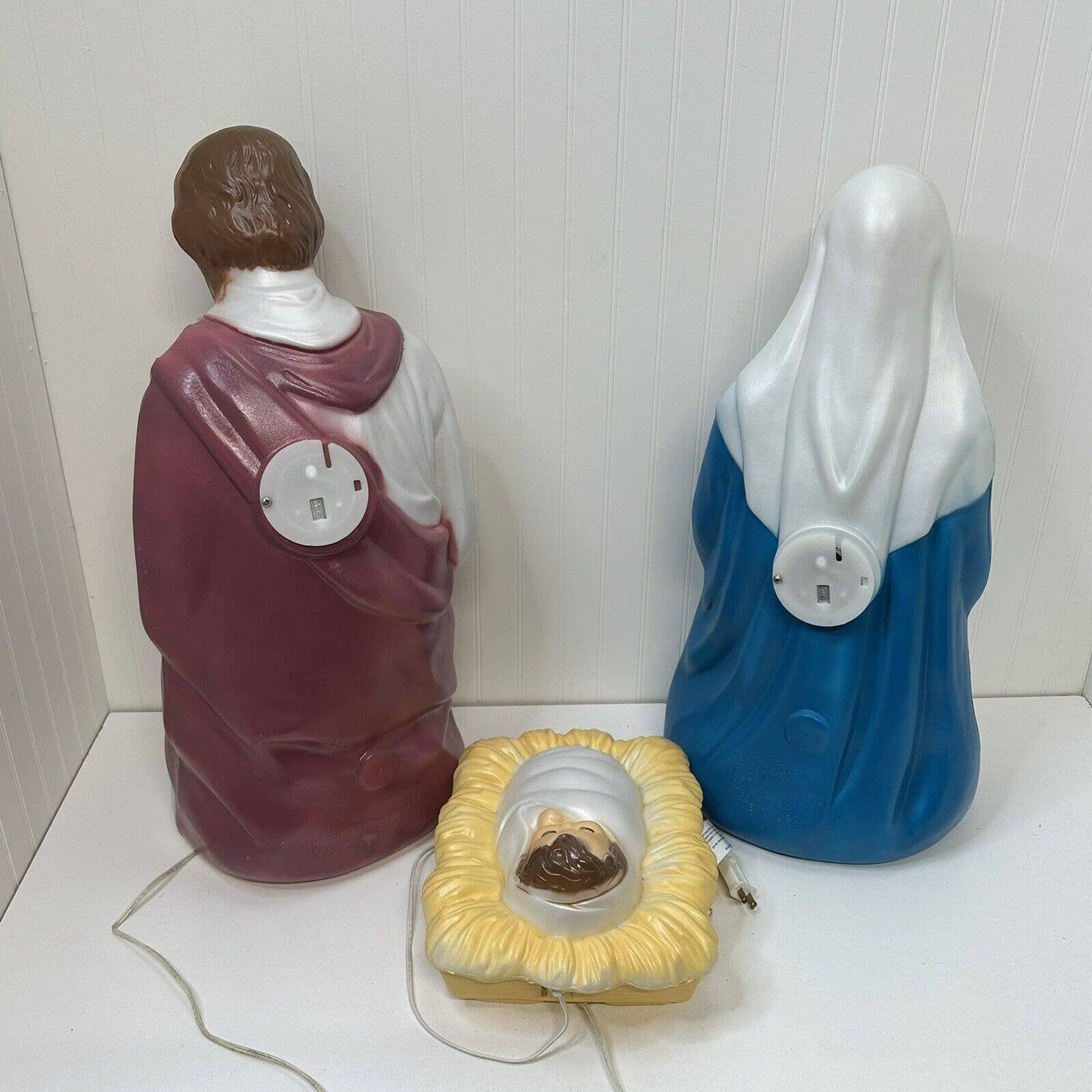 Vintage General Foam Products Nativity Blow Mold Mary Joseph Baby Jesus Lighted