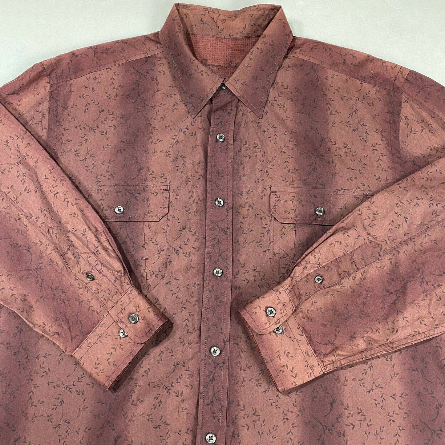 Tommy Bahama Button Up Shirt Mens Large Cotton/Silk Maroon Long Sleeve Leaves