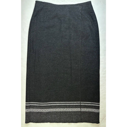 Eddie Bauer Faux Wrap Maxi Skirt Sz 14 (32.5"Waist) Dark Gray Wool Blend Lined