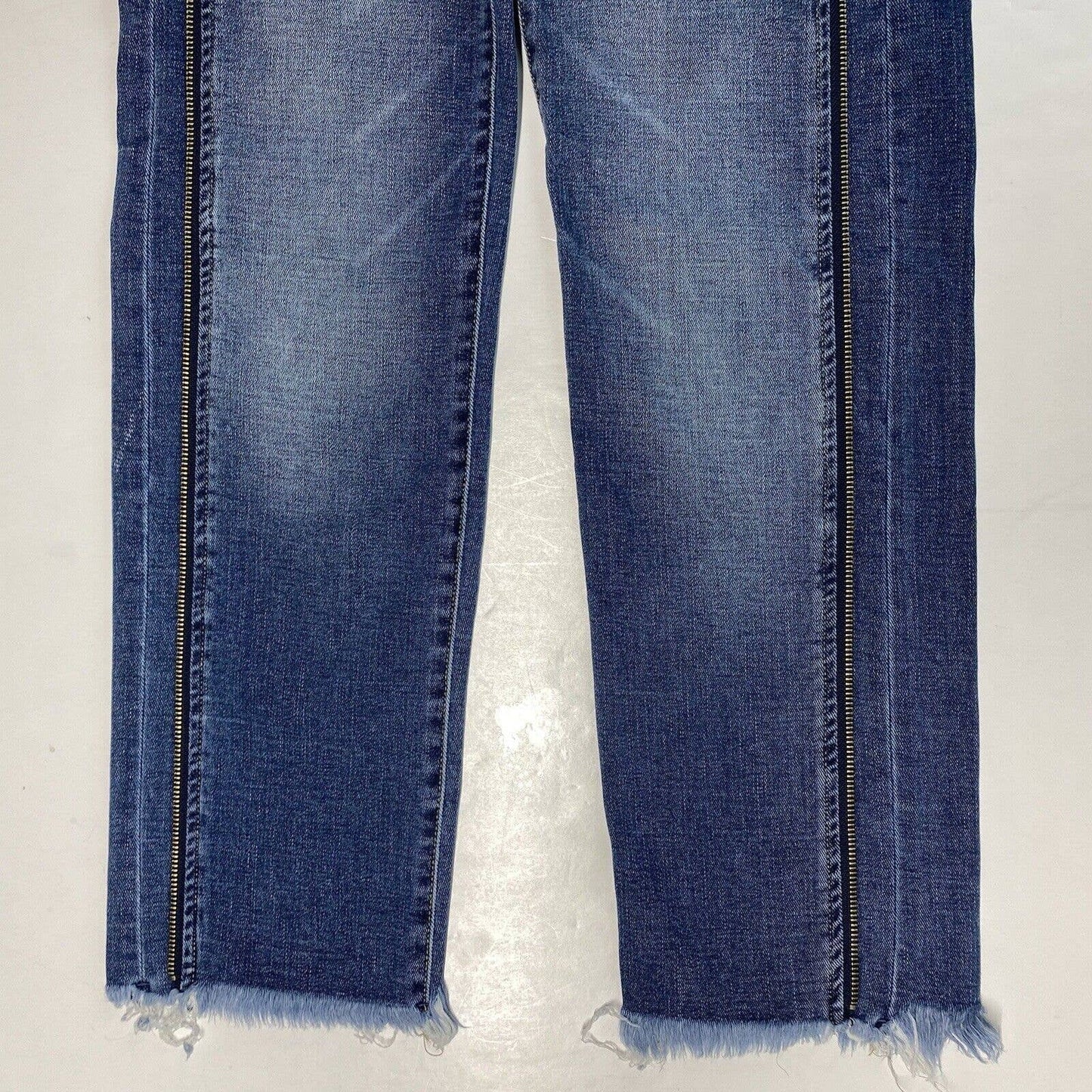 Liverpool The Crop Straight Sz 0/25 Stretch Denim Jeans Zipper Stripes Fray NEW