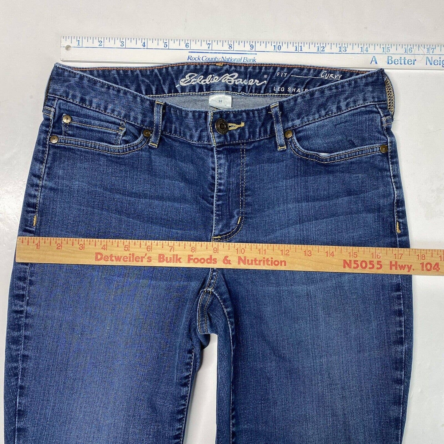 Eddie Bauer Curvy Bootcut Jeans Sz 8 Womens Lowrise Stretch Denim Blue Jeans