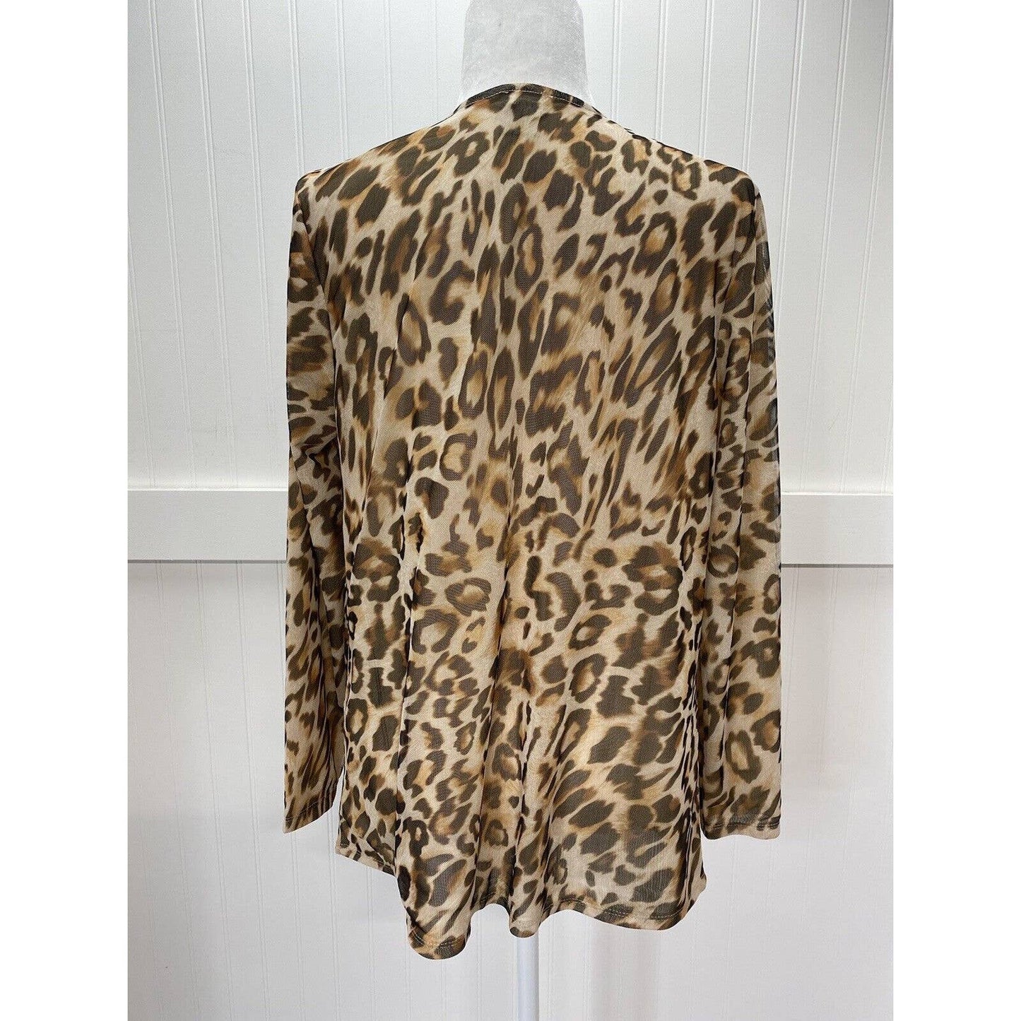 Chicos Leopard Open Front Cardigan 2 (Large) Brown Animal Print Lightweight Mesh