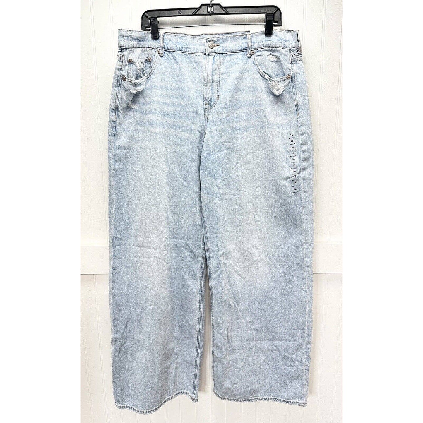 American Eagle Lowrise Baggy Wide Leg Skater Jean 16 Light Denim Distress NEW