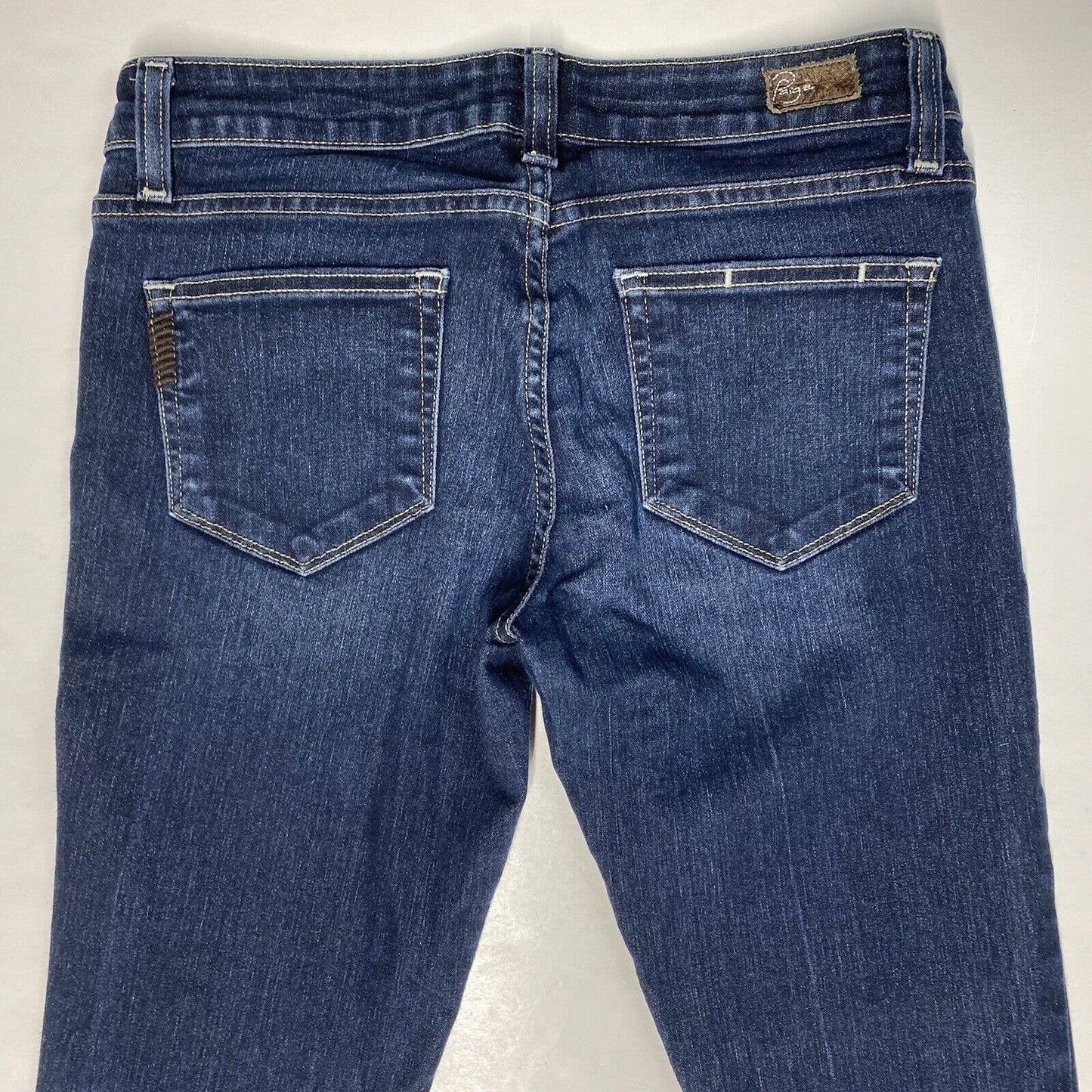 Paige Canyon Flare Jeans Sz 27 Womens Lowrise Stretch Denim Blue Dark Wash EUC