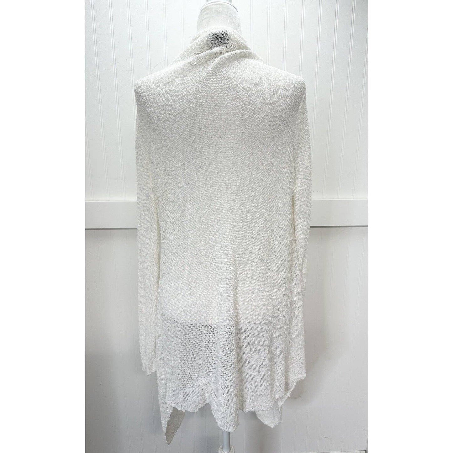 Chicos Open Knit Cardigan Sz 3 (XL) White Open Front High Low Netting Sweater