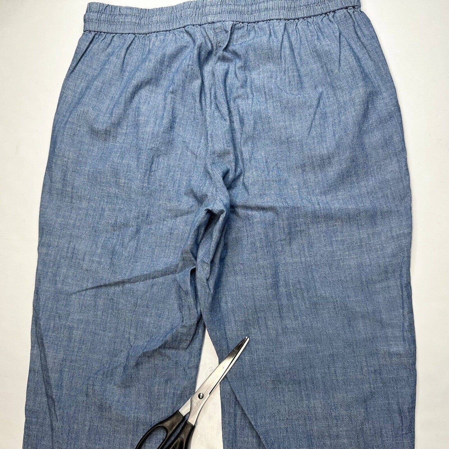 J Crew Pull On Tapered Crop Pants Womens 8 Blue Cotton Lightweight Cuffed *Spot