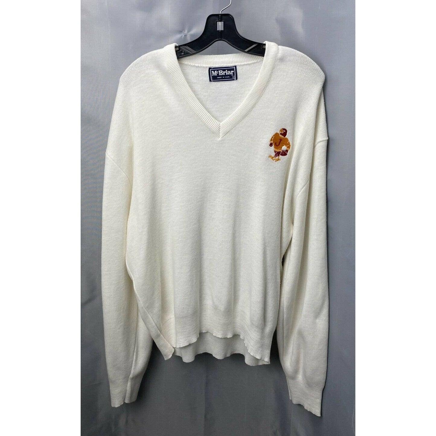 Vintage McBriar Sweater Large Mens White Acrylic Pullover Embroidered JBird USA